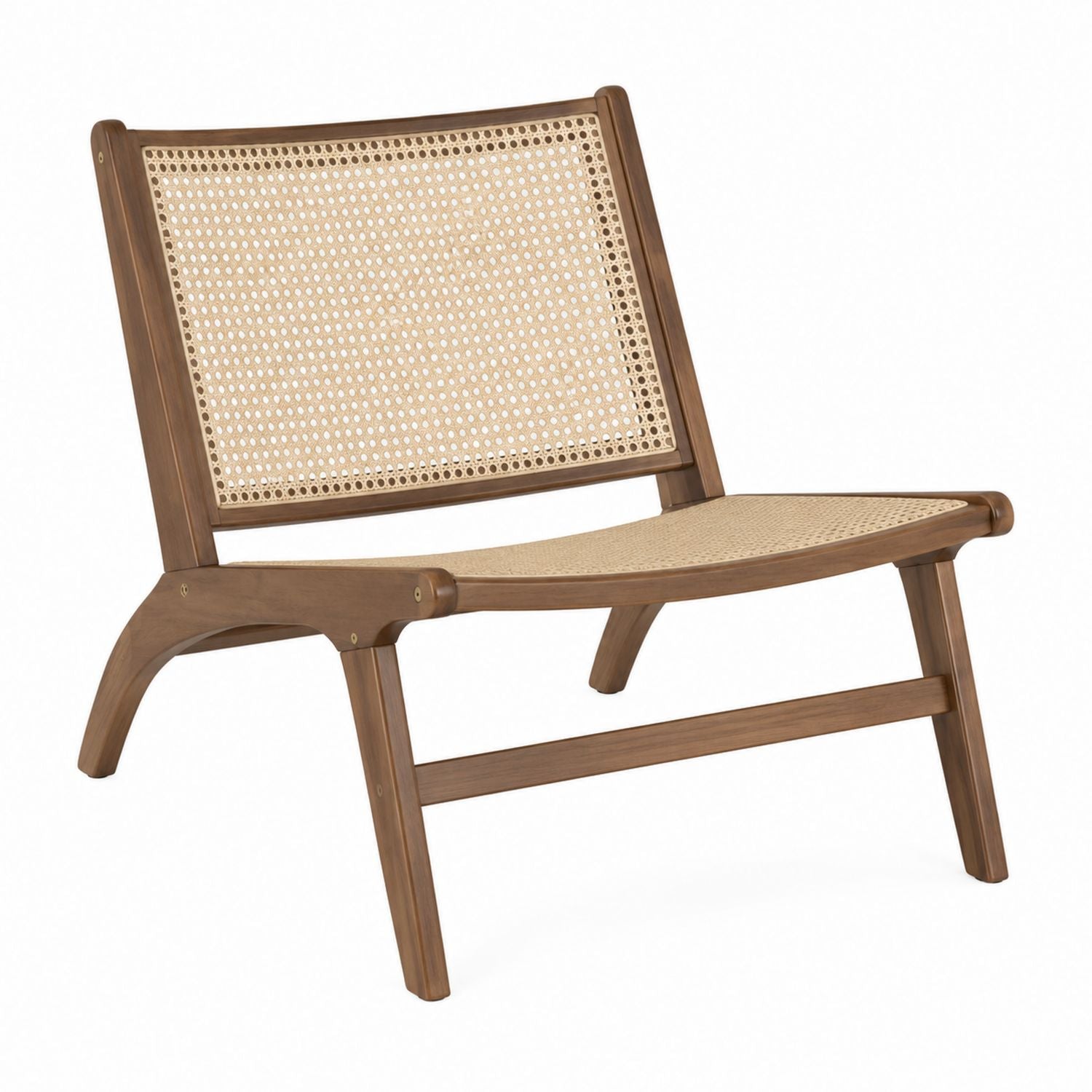 Rattan and Wood Lounge Chair with Natural Finish
