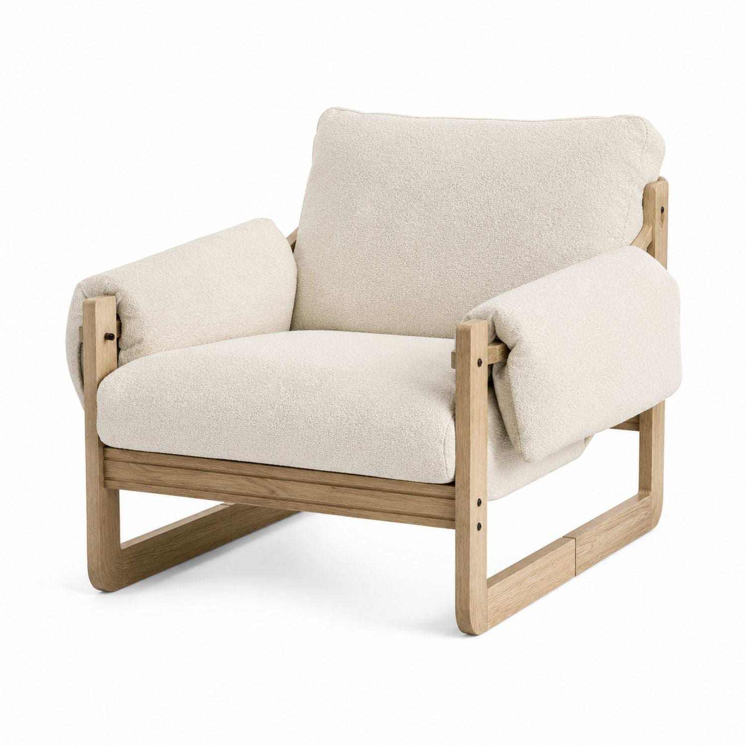 Boucle and Wood Frame Lounge Chair Beige 85x80x75 cm