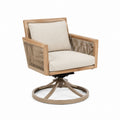 Outdoor Swivel Chair Teak Frame Beige Cushions