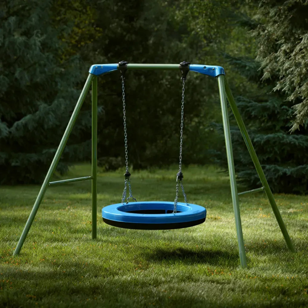 Children's Outdoor Swing Set - Metal Frame 200x180x160 cm - Blue/Green - Backyard Fun