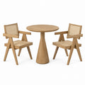 Oak Dining Set with Rattan Seats - 2 Chairs and Round Table