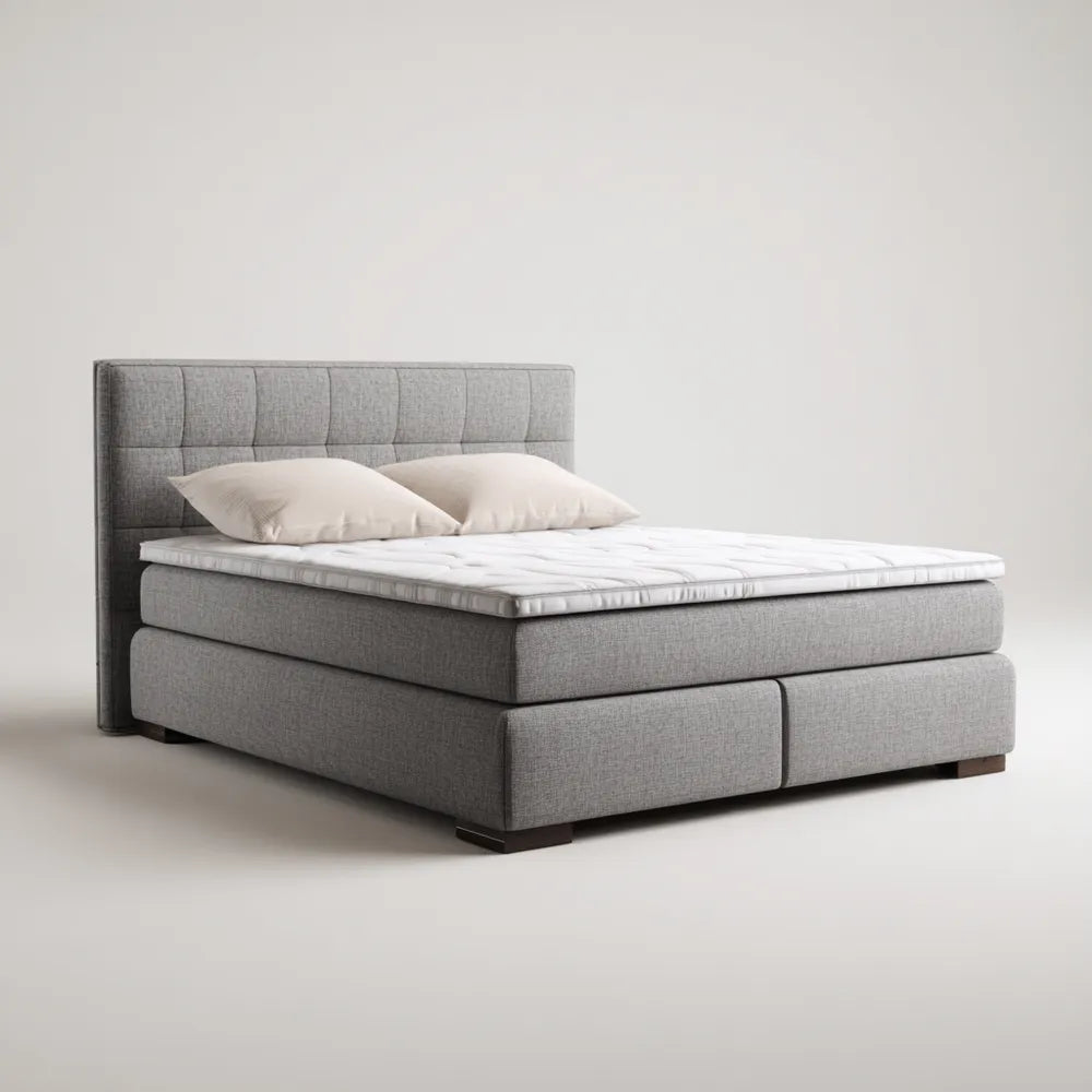Double Bed Upholstered 160x200x110 cm – Light Grey – Contemporary Design