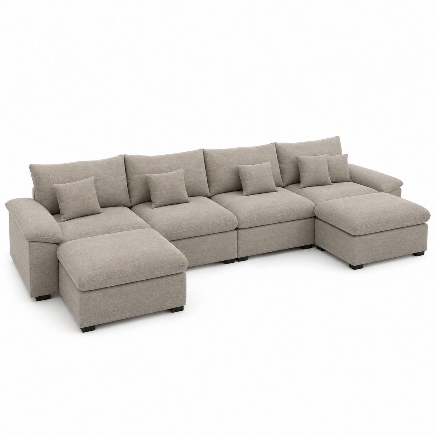 Sektionssofa-Set Polyestergewebe Beige L-förmig mit Kissen