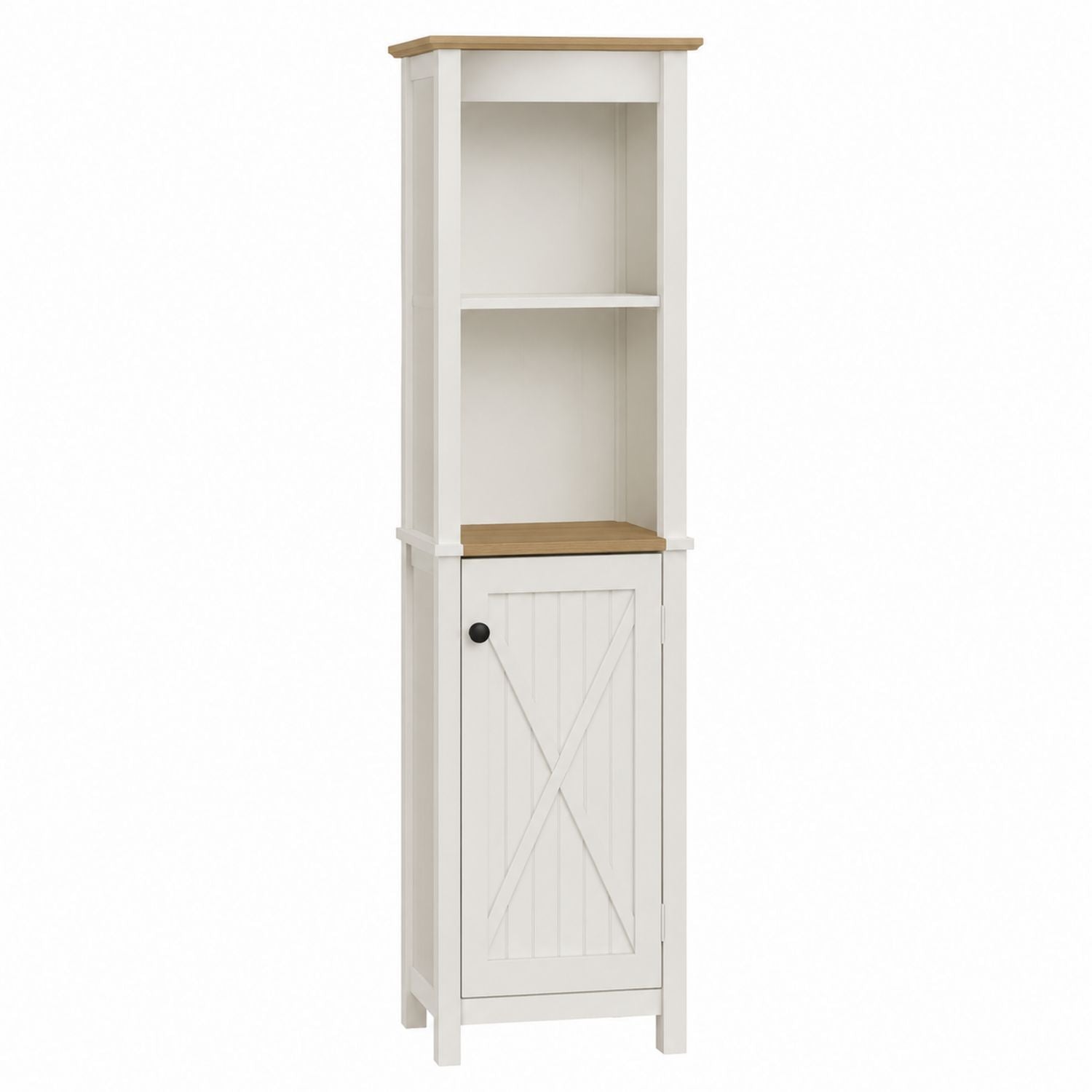 Weißer und Eichenholz Hochschrank mit Einlegeböden 180cm