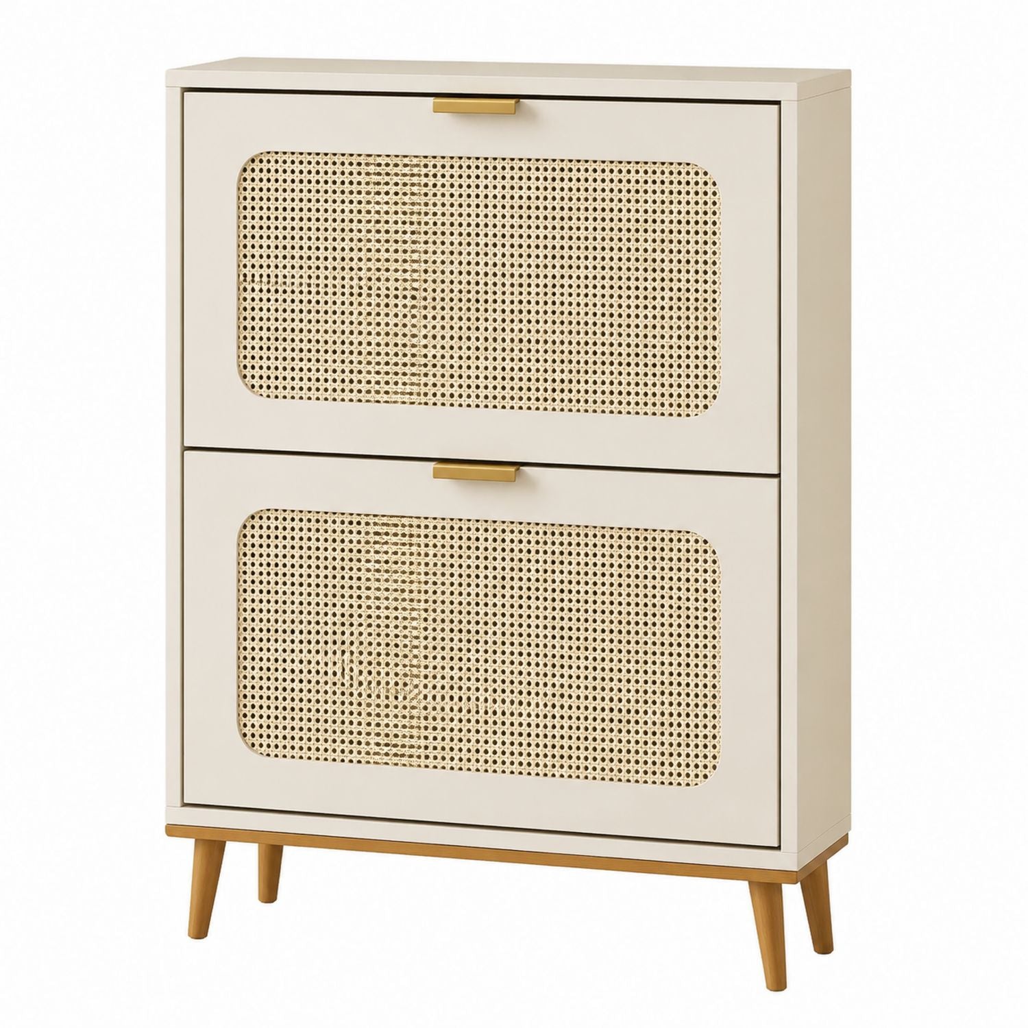Holzschrank mit Rattantüren Beige 90x35x120cm