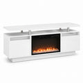 TV-Bank aus weißem MDF und Stahl mit Elektrokamin