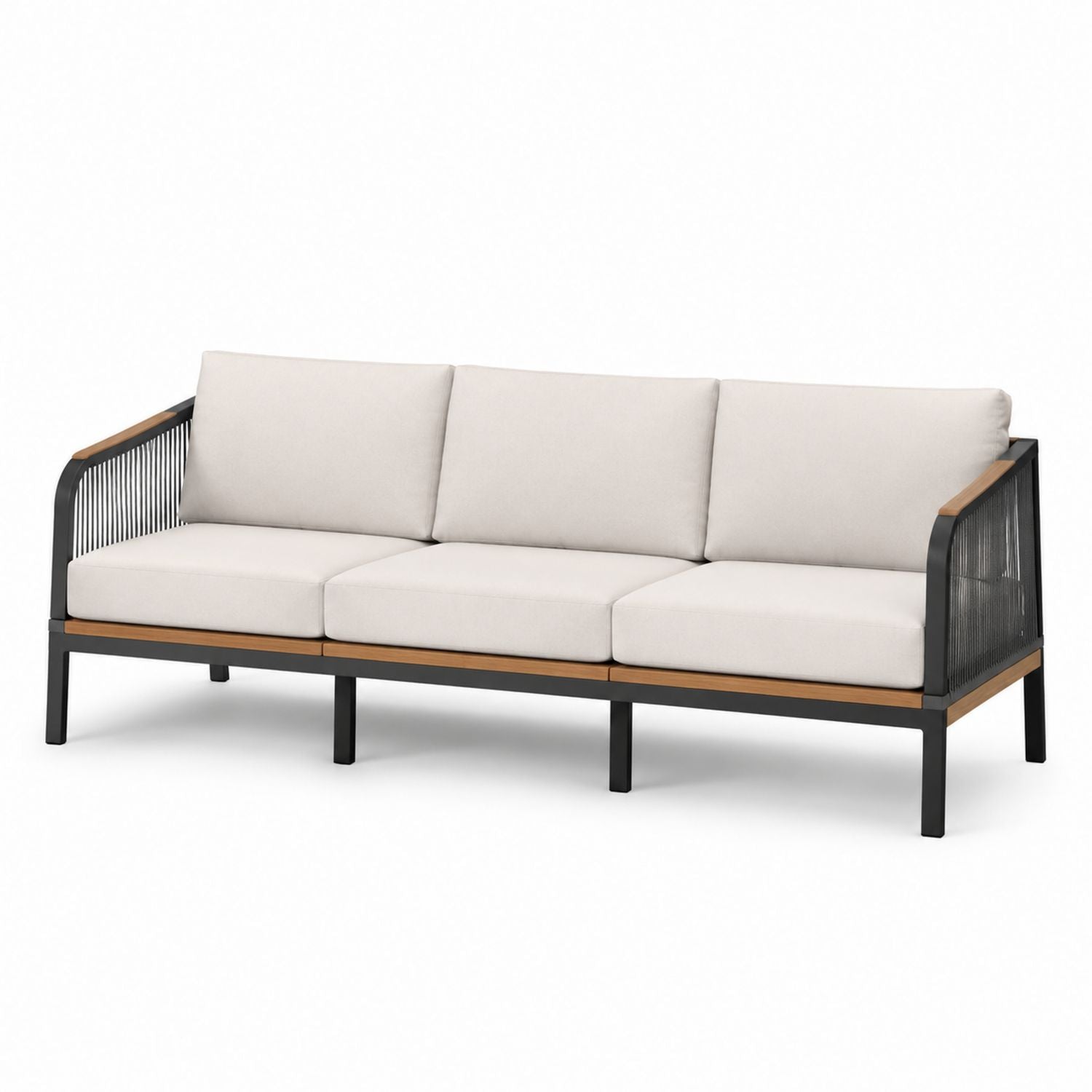 Outdoor Three-Seater Sofa with Aluminum Frame and Polyester Cushions Beige 200cm
