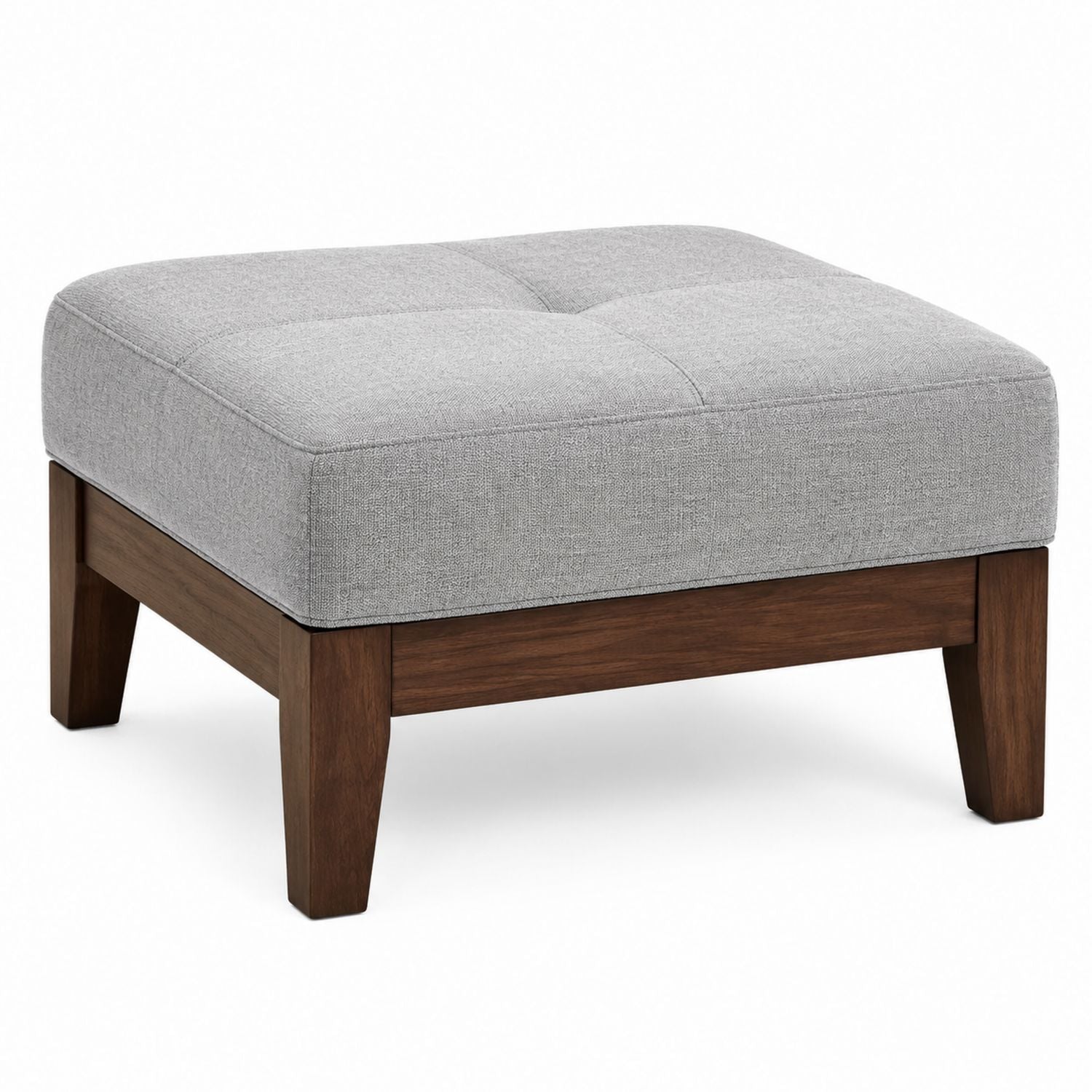 Square Fabric Ottoman with Hardwood Base Grey 70cm