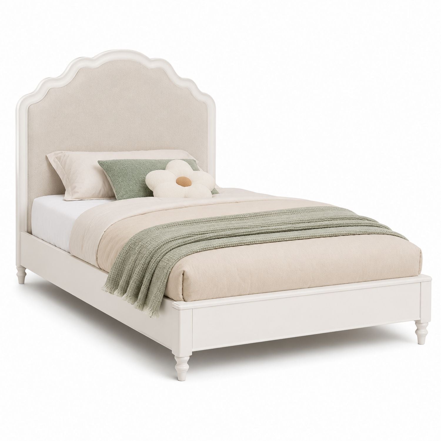Twin Upholstered Bed Wood Frame Beige