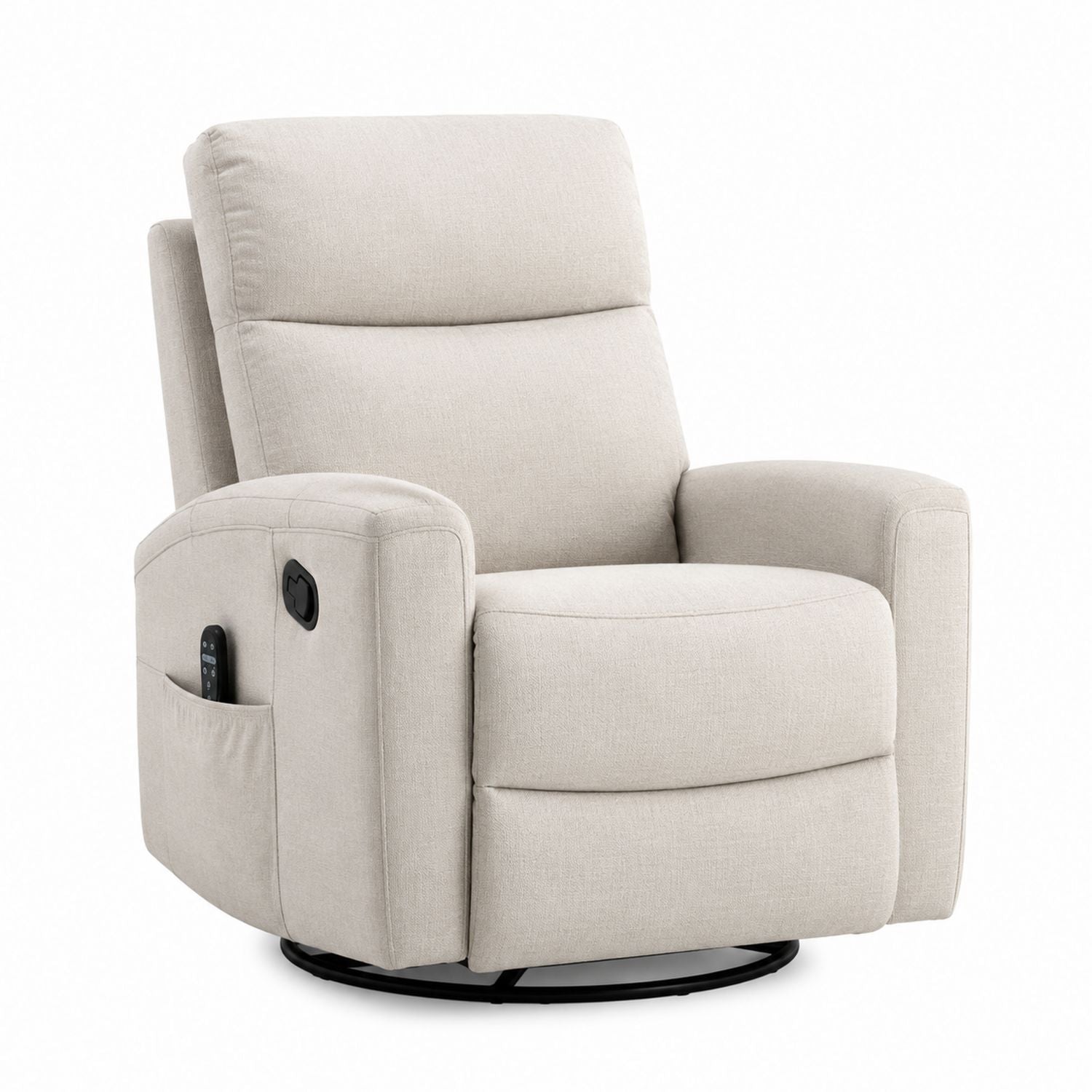 Beige Fabric Recliner with Swivel Metal Base