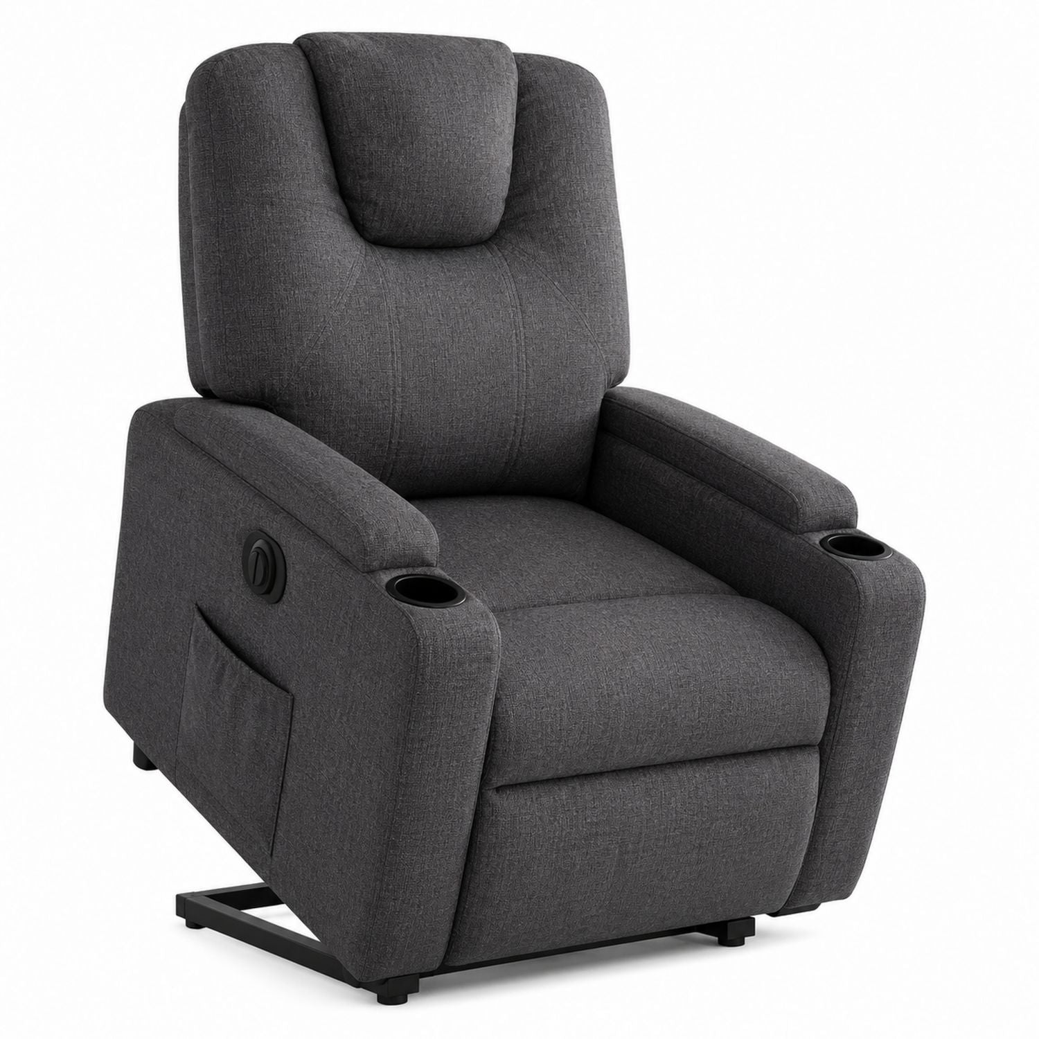 Reclining Chair with Cup Holder Polyester Upholstery Gray 90cm x 80cm x 100cm