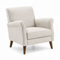 Beige Linen Upholstered Armchair with Wooden Legs