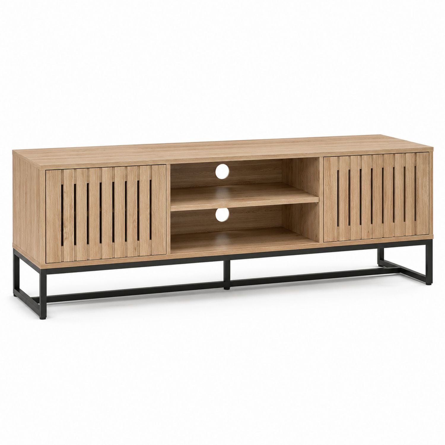 Oak TV Stand with Metal Frame Natural Black 140cm