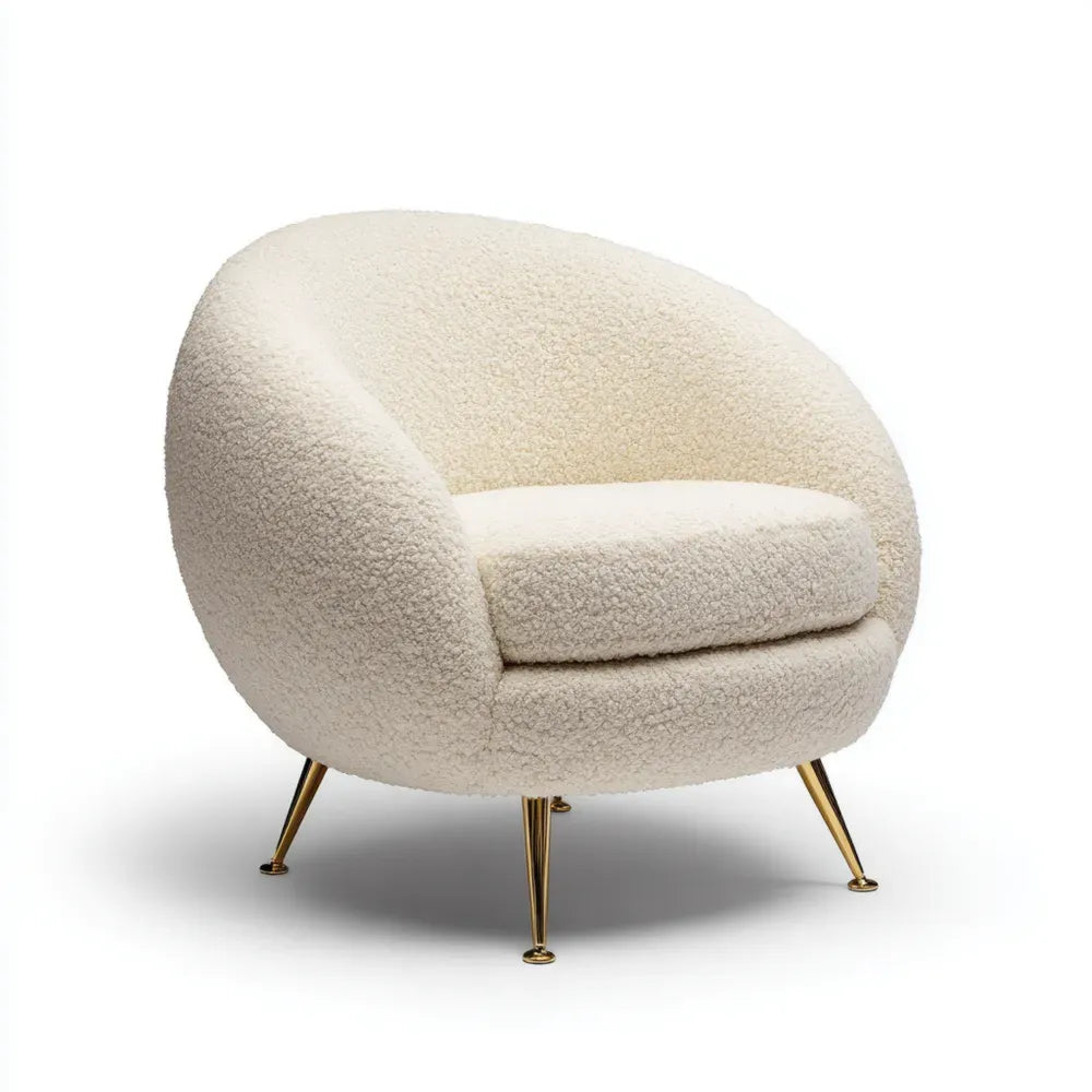 Boucle Armchair - Curved Design 70x80x75 cm - Ivory