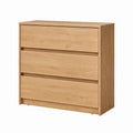 Oak Veneer Three-Drawer Dresser 90x40x85 cm