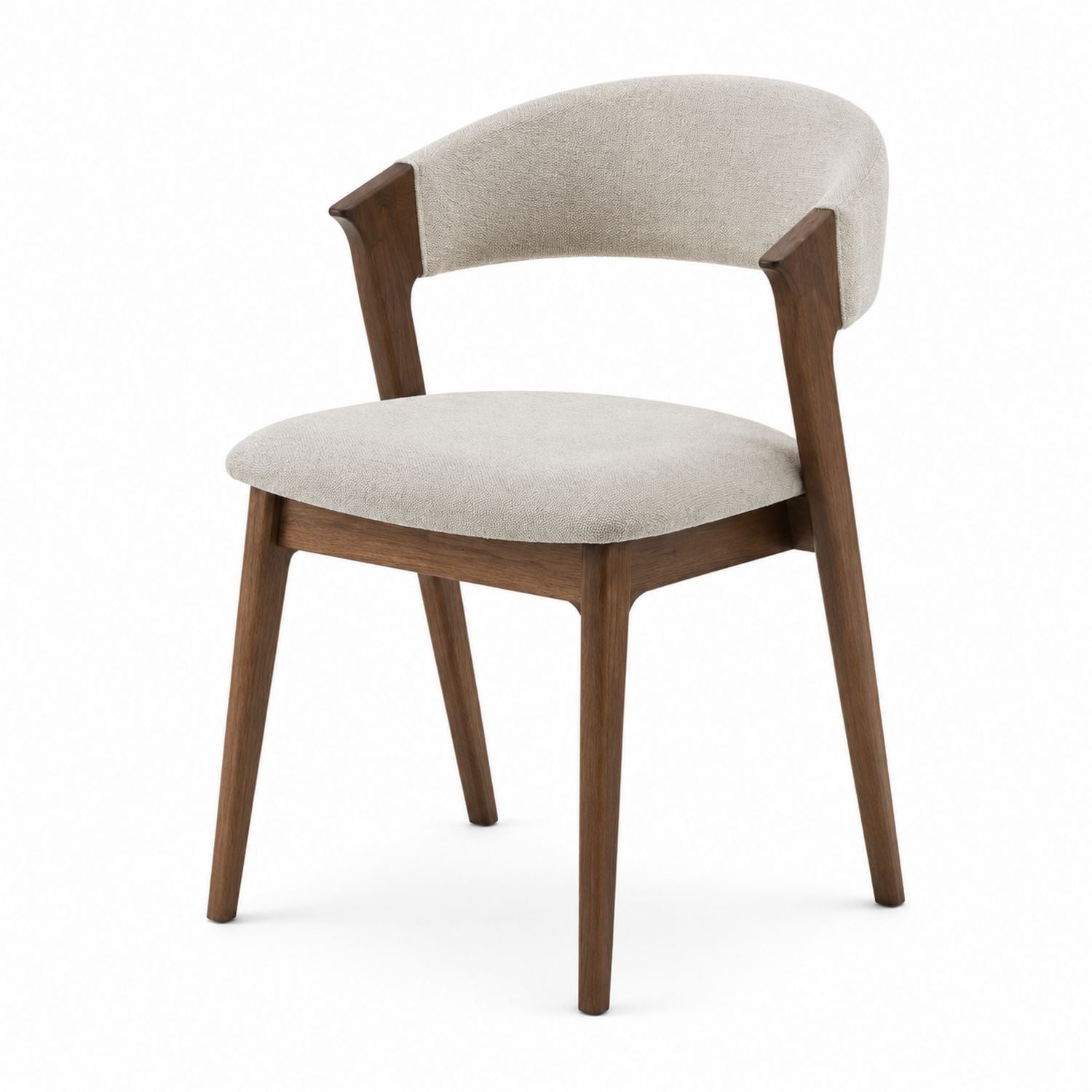 Wood Dining Chair with Fabric Upholstered Seat in Beige
