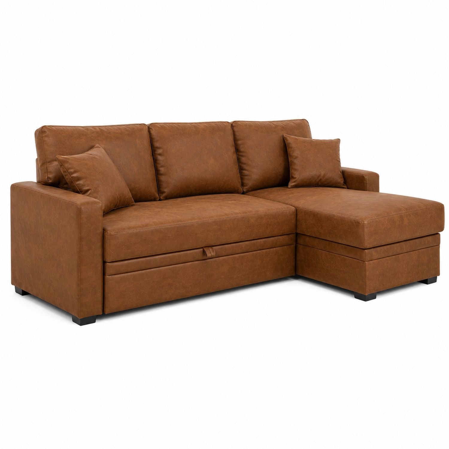 Brown Faux Leather Sectional Sofa with Chaise and Storage 228cm