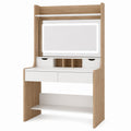 Wood Vanity Desk with Mirror and Storage Drawers Oak/White