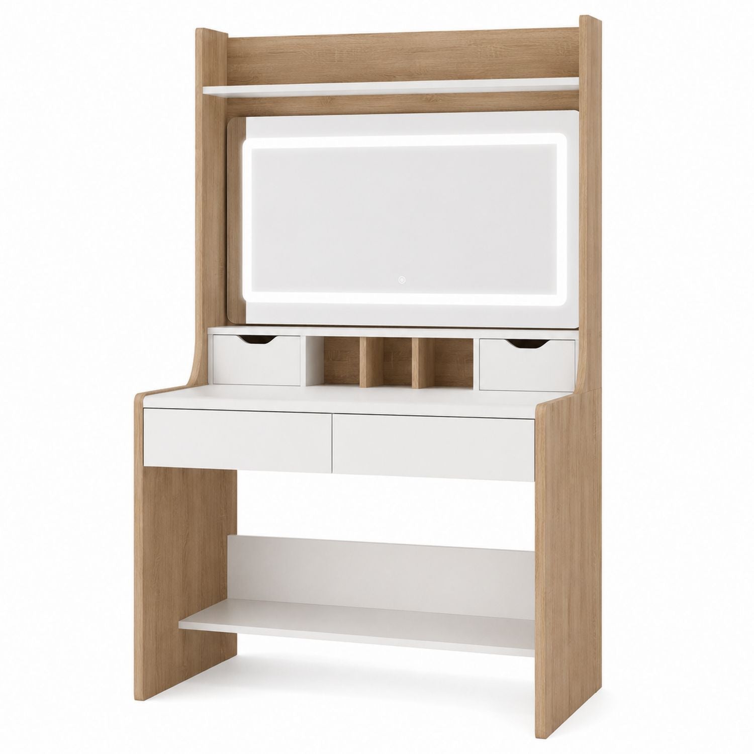 Schminktisch aus Holz mit Spiegel und Schubladen Eiche/Weiß