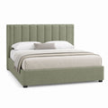 Polsterbett Queen-Size Leinenstoff Salbeigrün mit gepolstertem Kopfteil 210cm x 160cm x 120cm