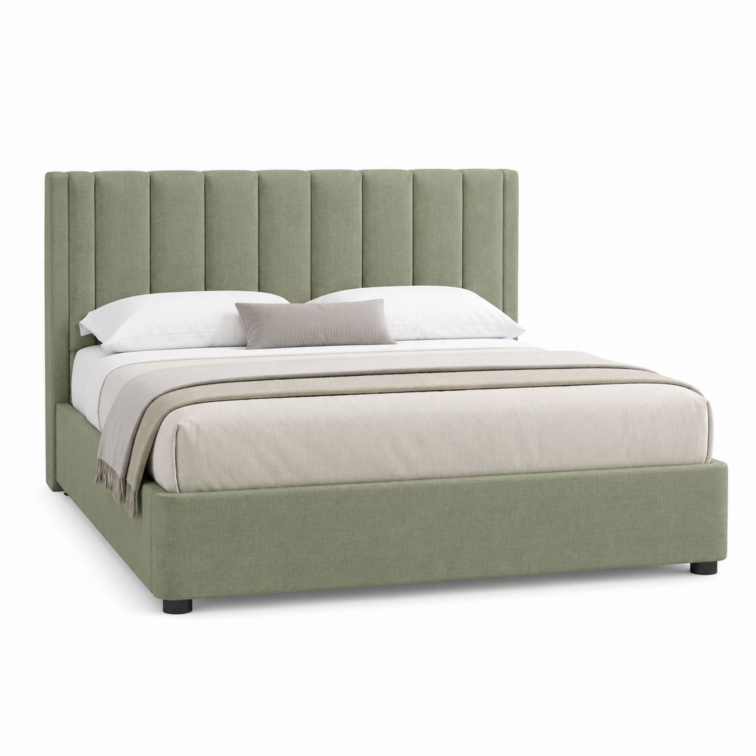 Polsterbett Queen-Size Leinenstoff Salbeigrün mit gepolstertem Kopfteil 210cm x 160cm x 120cm