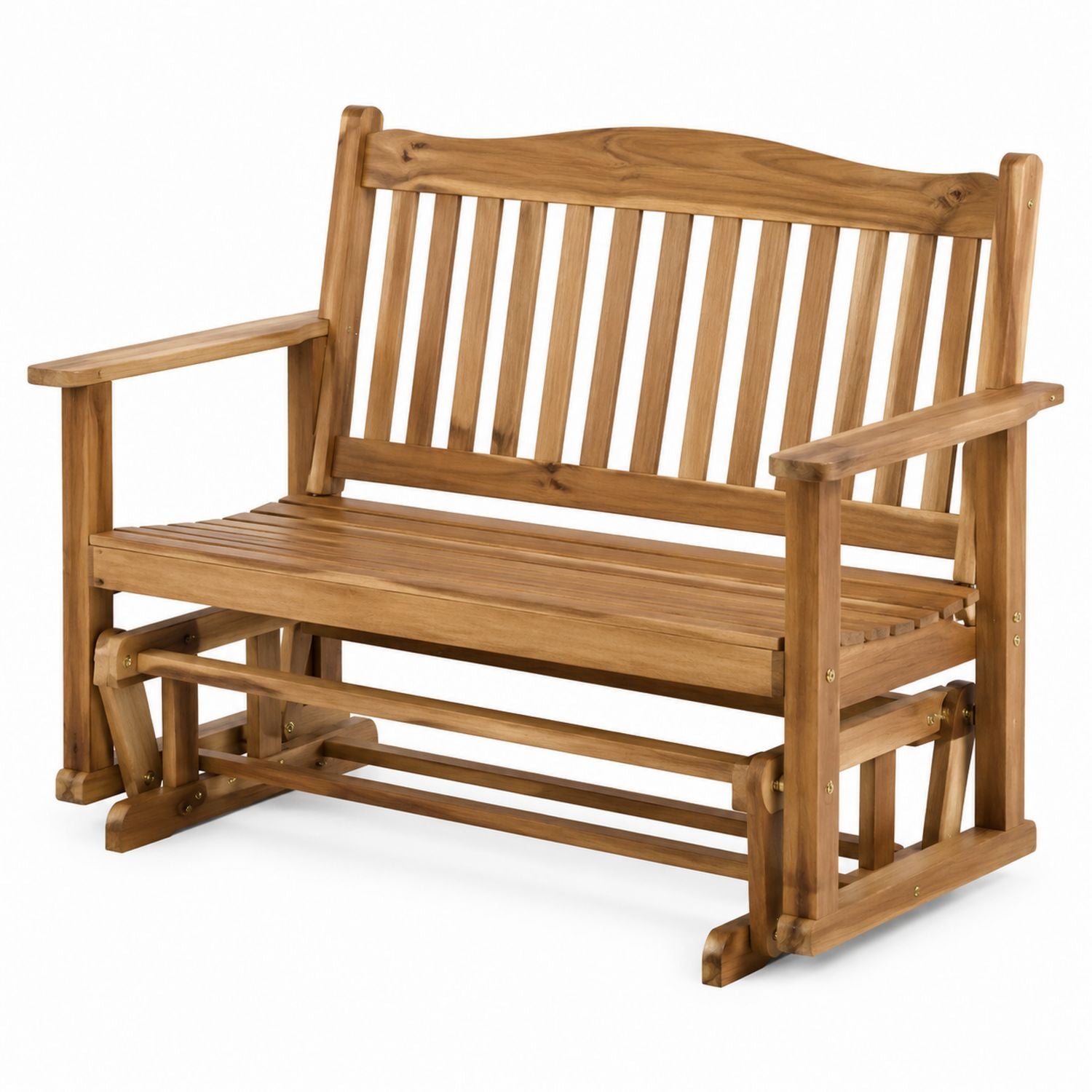 Teak Wood Outdoor Glider Bench Natural Finish 122cm x 89cm x 75cm