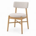 Wood Dining Chair Oak Frame Linen Upholstery Beige