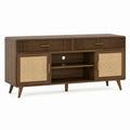 Wooden TV Stand with Rattan Doors and Shelves 150cm Brown
