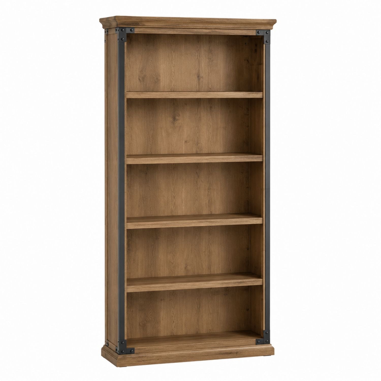 Oak Veneer Bookcase with Metal Accents and 5 Shelves 180cm x 90cm x 30cm