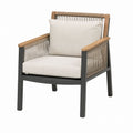 Outdoor Chair with Aluminum Frame and Teak Accents Beige Cushions