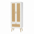 2-türiger Kleiderschrank mit Schublade MDF und Rattan Weiß und Natur 180x80x50 cm