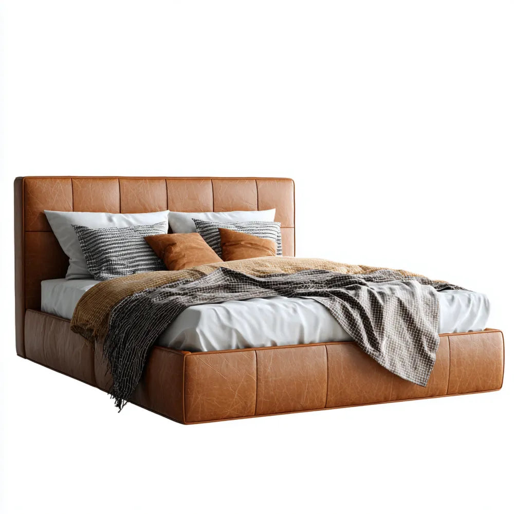 Double Bed Upholstered Faux Leather 200x160x90 cm - Brown - Modern Design