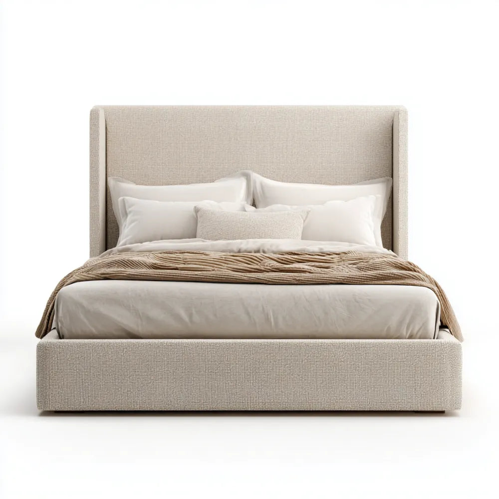 Double Bed Upholstered Fabric 200x150x120 cm - Beige - Contemporary Design